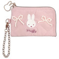 Japan Miffy Pass Case Card Holder - Quilted Ribbon Light Pink - 1