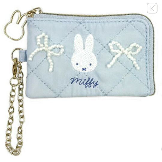 Japan Miffy Pass Case Card Holder - Quilted Ribbon Light Blue - 1