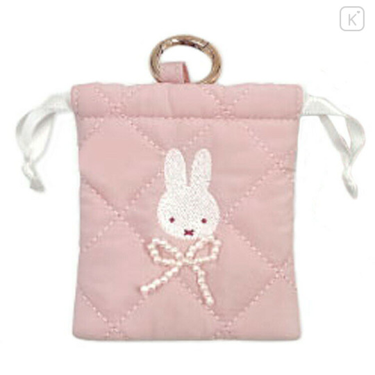 Japan Miffy Mini Drawstring Bag with Carabiner - Quilted Ribbon Light Pink - 1