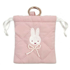 Japan Miffy Mini Drawstring Bag with Carabiner - Quilted Ribbon Light Pink