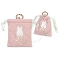 Japan Miffy Mini Drawstring Bag with Carabiner - Quilted Ribbon Light Pink - 2