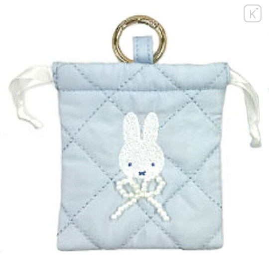 Japan Miffy Mini Drawstring Bag with Carabiner - Quilted Ribbon Light Blue - 1