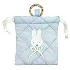 Japan Miffy Mini Drawstring Bag with Carabiner - Quilted Ribbon Light Blue