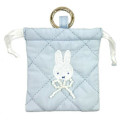 Japan Miffy Mini Drawstring Bag with Carabiner - Quilted Ribbon Light Blue - 1