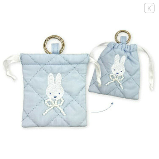 Japan Miffy Mini Drawstring Bag with Carabiner - Quilted Ribbon Light Blue - 2