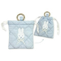 Japan Miffy Mini Drawstring Bag with Carabiner - Quilted Ribbon Light Blue - 2