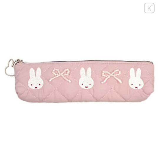 Japan Miffy Slim Pen Pouch Pencil Case - Quilted Ribbon Light Pink - 1