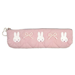 Japan Miffy Slim Pen Pouch Pencil Case - Quilted Ribbon Light Pink