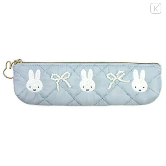 Japan Miffy Slim Pen Pouch Pencil Case - Quilted Ribbon Light Blue - 1