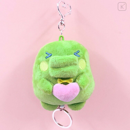 Japan Tamagotchi Plush Mascot Retractable Reel Keychain - Kuchipatchi Love Ribbon - 1