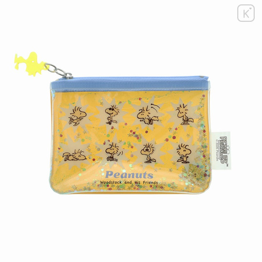 Japan Peanuts Clear Mini Pouch - Woodstock : Star Friends Yellow Sequins - 1