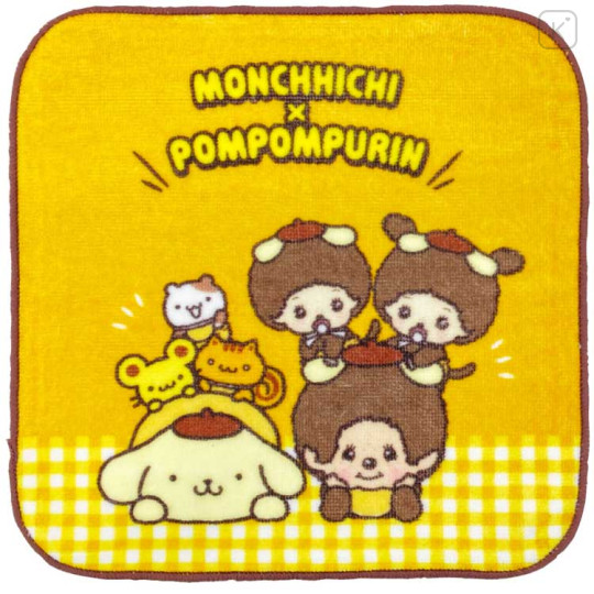 Japan Monchhichi × Sanrio Mini Towel Jacquard Handkerchief - Pompompurin : Gingham - 1