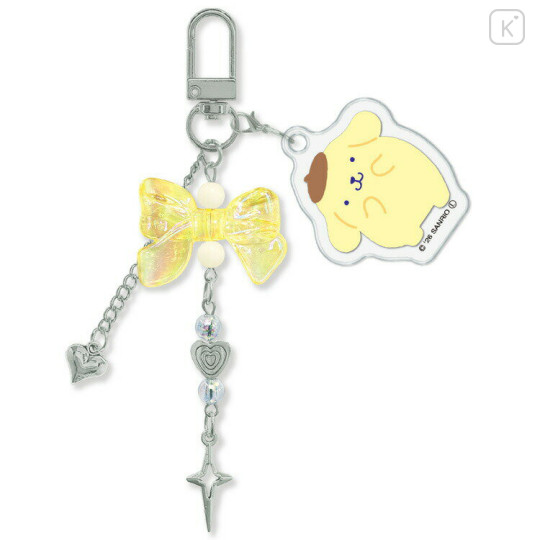 Japan Sanrio Mascot Bag Charm Keychain - Pompompurin : Jara Gem Ribbon - 1
