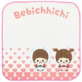 Japan Monchhichi Mini Towel Jacquard Handkerchief - Bebichhichi-chan & Bebichhichi-kun : Heart Pink - 1