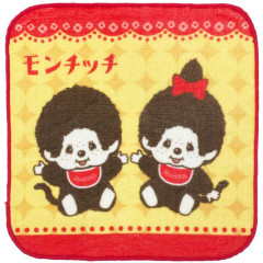 Japan Monchhichi Mini Towel Jacquard Handkerchief - Monchhichi-chan & Monchhichi-kun : Retro Red A