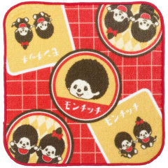 Japan Monchhichi Mini Towel Jacquard Handkerchief - Monchhichi-chan & Monchhichi-kun : Retro Red B