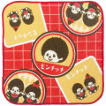 Japan Monchhichi Mini Towel Jacquard Handkerchief - Monchhichi-chan & Monchhichi-kun : Retro Red B - 1