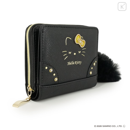 Japan Sanrio Bifold Wallet - Hello Kitty : Black Gold Dangling Tail - 2