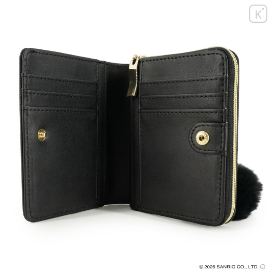 Japan Sanrio Bifold Wallet - Hello Kitty : Black Gold Dangling Tail - 4