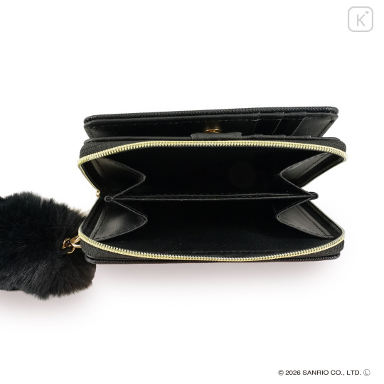 Japan Sanrio Bifold Wallet - Hello Kitty : Black Gold Dangling Tail - 5