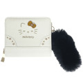 Japan Sanrio Bifold Wallet - Hello Kitty : White Gold Dangling Tail - 1