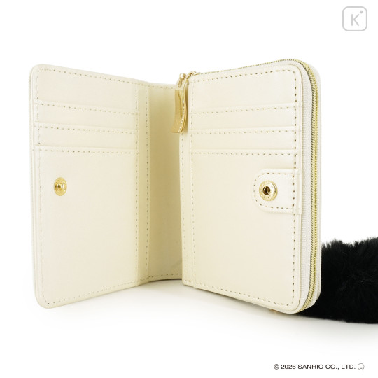 Japan Sanrio Bifold Wallet - Hello Kitty : White Gold Dangling Tail - 3