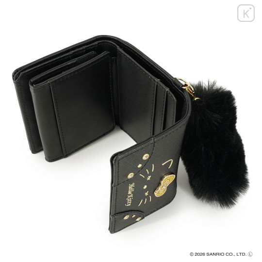 Japan Sanrio Trifold Wallet - Hello Kitty : Black Gold Dangling Tail - 3
