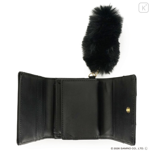 Japan Sanrio Trifold Wallet - Hello Kitty : Black Gold Dangling Tail - 4