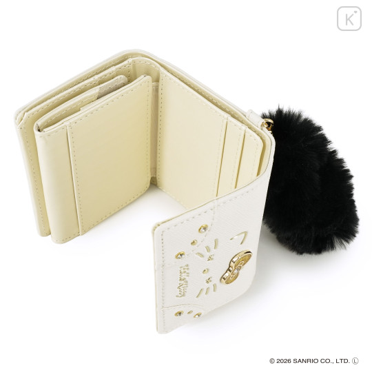 Japan Sanrio Trifold Wallet - Hello Kitty : White Gold Dangling Tail - 3