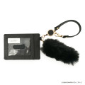 Japan Sanrio Pass Case Card Holder & Reel - Hello Kitty : Black Gold Dangling Tail - 3