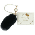 Japan Sanrio Pass Case Card Holder & Reel - Hello Kitty : White Gold Dangling Tail - 1