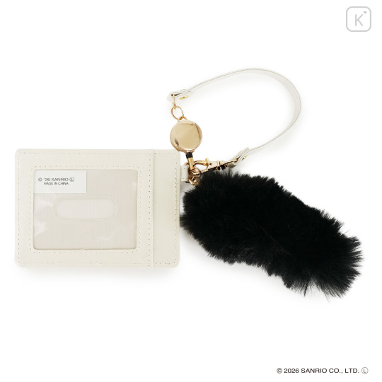 Japan Sanrio Pass Case Card Holder & Reel - Hello Kitty : White Gold Dangling Tail - 3