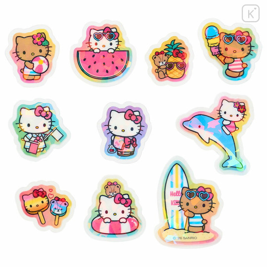 Japan Sanrio Original Hologram Sticker - Hello Kitty : Summer Pinapple Soda Swimsuit Tan Sunburned - 2