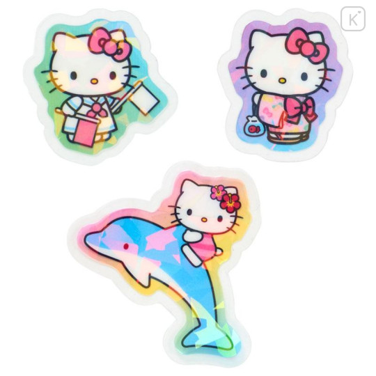 Japan Sanrio Original Hologram Sticker - Hello Kitty : Summer Pinapple Soda Swimsuit Tan Sunburned - 4