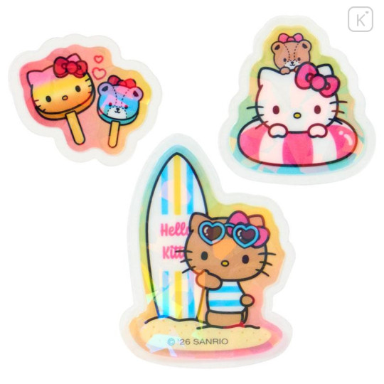 Japan Sanrio Original Hologram Sticker - Hello Kitty : Summer Pinapple Soda Swimsuit Tan Sunburned - 5