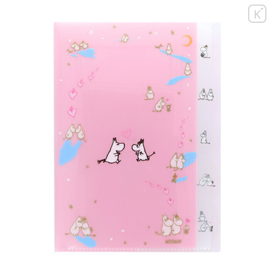 Japan Moomin 5 Pockets A4 Clear File - Moomintroll : Love Light Pink - 1