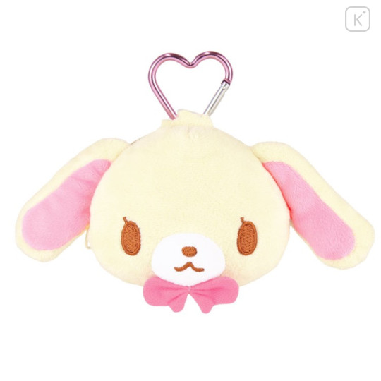 Japan Sanrio Fluffy Plush Mini Pouch with Carabiner - Sugarbunnies : Shirousa Face - 1