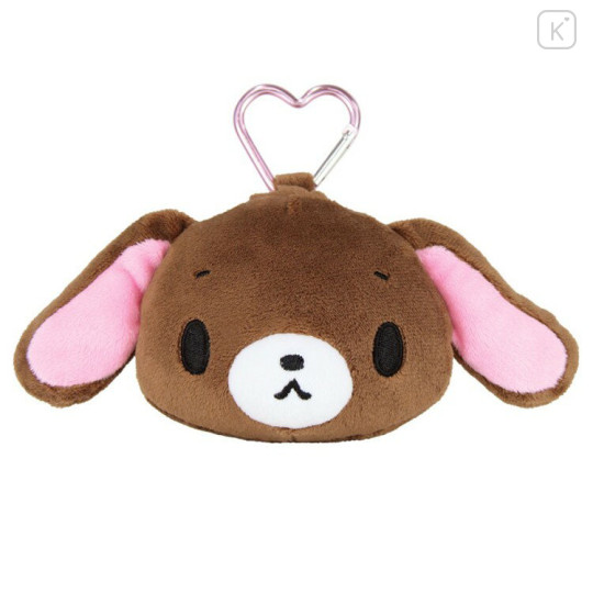 Japan Sanrio Fluffy Plush Mini Pouch with Carabiner - Sugarbunnies : Kurousa Face - 1