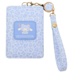 Japan Sanrio Pass Case Card Holder & Reel - Cinnamoroll : Leopard Bear Blue