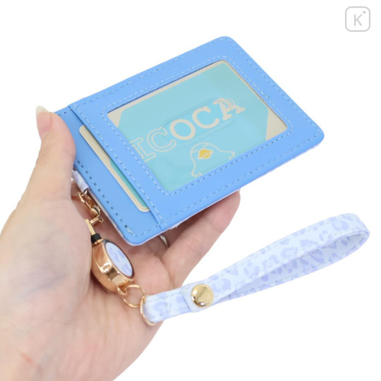 Japan Sanrio Pass Case Card Holder & Reel - Cinnamoroll : Leopard Bear Blue - 2