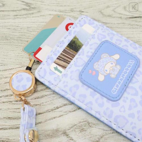 Japan Sanrio Pass Case Card Holder & Reel - Cinnamoroll : Leopard Bear Blue - 4
