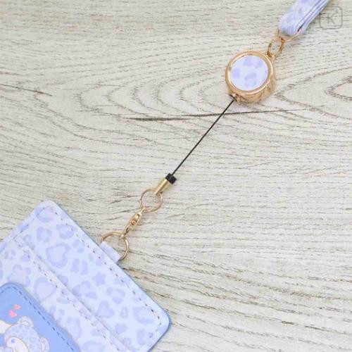 Japan Sanrio Pass Case Card Holder & Reel - Cinnamoroll : Leopard Bear Blue - 5