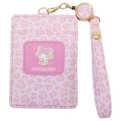 Japan Sanrio Pass Case Card Holder & Reel - My Melody : Leopard Bear Pink