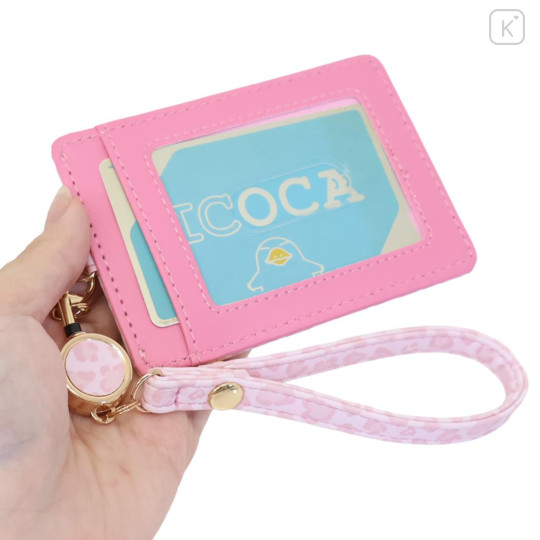Japan Sanrio Pass Case Card Holder & Reel - My Melody : Leopard Bear Pink - 2