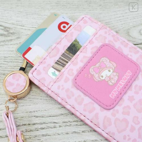 Japan Sanrio Pass Case Card Holder & Reel - My Melody : Leopard Bear Pink - 4