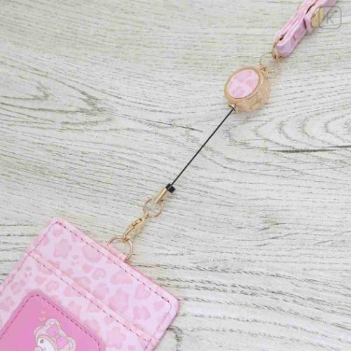 Japan Sanrio Pass Case Card Holder & Reel - My Melody : Leopard Bear Pink - 5