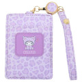 Japan Sanrio Pass Case Card Holder & Reel - Kuromi : Leopard Bear Purple - 1