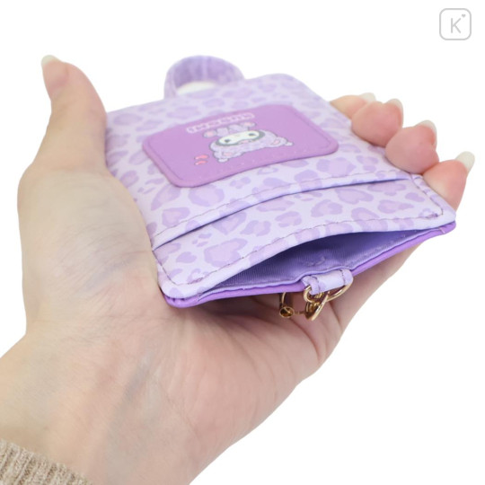 Japan Sanrio Pass Case Card Holder & Reel - Kuromi : Leopard Bear Purple - 3