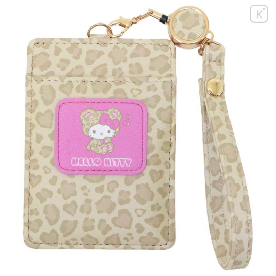 Japan Sanrio Pass Case Card Holder & Reel - Hello Kitty : Leopard Bear - 1