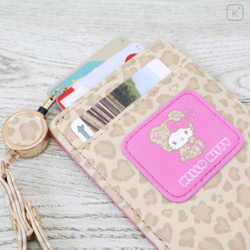 Japan Sanrio Pass Case Card Holder & Reel - Hello Kitty : Leopard Bear - 4